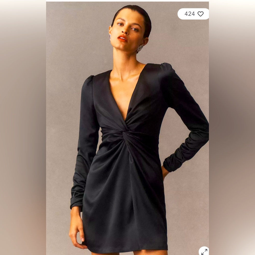 Anthropology BHLDN Sabrina Stretch Satin Long-Sleeve Mini Dress